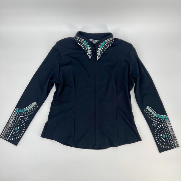Lisa Nelle Western Show Jacket Womens XXL Black Embellished Zip Equestrian Horse - Picture 9 of 11